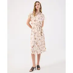 PATPRIMO - Vestido Camisero Estampado Con Cinturón Para Mujer Crema