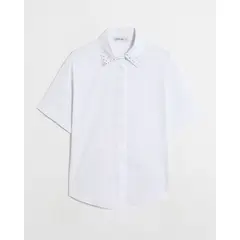 PATPRIMO - Camisa Manga Corta Cuello Con Pedrería Para Mujer Blanco