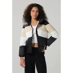 KOAJ - Chaqueta acolchada en bloques de color con cierre crem Mujer