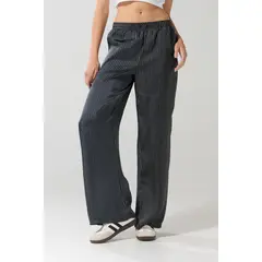 KOAJ - Pantalón negro palazzo con bota ancha, rayas y tiro alt Mujer