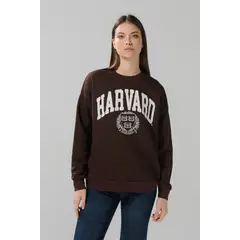 KOAJ - Buzo negro cuello redondo oversize con arte college Mujer