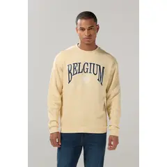 KOAJ - Buzo cuello redondo kaki college con hombro rodado Hombre