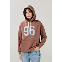 KOAJ - Buzo café medio oversize con capota y diseño college Mujer