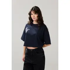 KOAJ - Camiseta azul intensa college crop top oversize Mujer