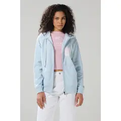 KOAJ - Buzo azul college oversize con cremallera y capota Mujer