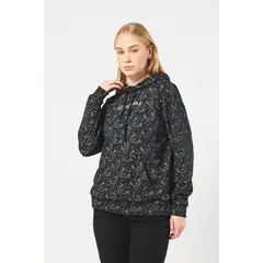 KOAJ - Buzo negro con diseños cósmicos, manga ranglan y capota Mujer