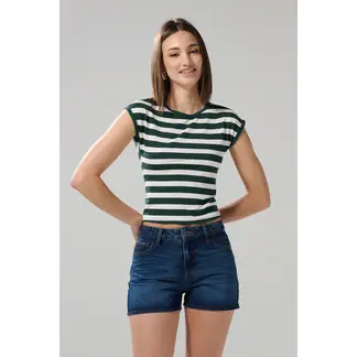 KOAJ - Short de jean 5 bolsillos azul oscuro con tiro súper al Mujer