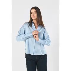 KOAJ - Blusa en satín manga larga unicolor con prense posterio Mujer