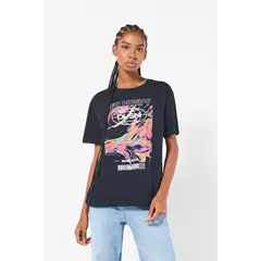 KOAJ - Camiseta azul intensa con diseño futurista y manga cort Mujer