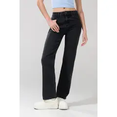 KOAJ - Jean straight leg tiro alto gris intenso con bota rect Mujer