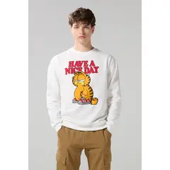 KOAJ - Buzo crema claro con arte de Garfield y cuello redondo Hombre