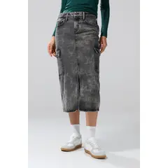 KOAJ - Falda larga de jean cargo gris oscura con tiro medio Mujer