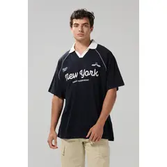 KOAJ - Camiseta azul intensa oversize college con cuello polo Hombre