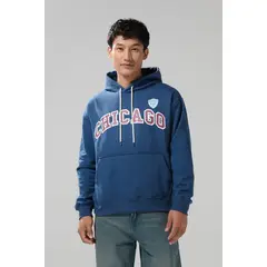 KOAJ - Buzo oversize azul oscuro con capota y estampado colleg Hombre