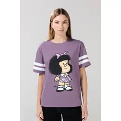 KOAJ - Camiseta morada oscura cuello redondo con arte de Mafal Mujer