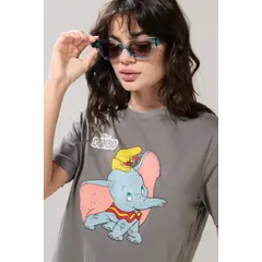 KOAJ - Camiseta gris medio manga corta con arte de Dumbo Mujer