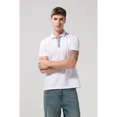 KOAJ - Camiseta unicolor polo con rayas en pechera Hombre