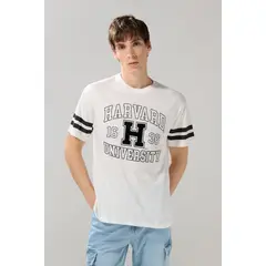 KOAJ - Camiseta crema cuello redondo con diseño de Harvard Hombre