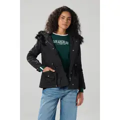 KOAJ - Chaqueta unicolor parka con bolsillos y capota con pelo Mujer