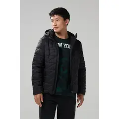 KOAJ - Chaqueta acolchada con cuello alto y capota unicolor Hombre