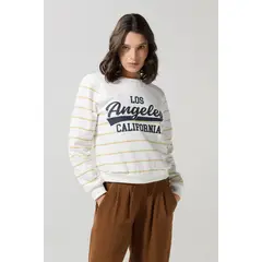 KOAJ - Buzo cuello redondo crema a rayas con arte college Mujer