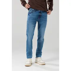 KOAJ - Jean slim tiro bajo azul medio con ligeros desgastes Hombre