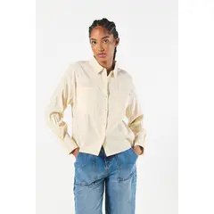 KOAJ - BLUSA UNICOLOR CUELLO CAMISERO MANGA LARGA CON CHARRET Mujer
