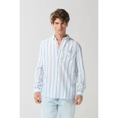 KOAJ - Camisa cuello button down manga larga en slim fit a ray Hombre