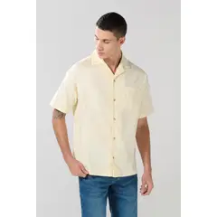 KOAJ - Camisa cuello resort unicolor con botones y texturas Hombre