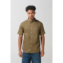 KOAJ - Camisa manga corta unicolor con cuello button down Hombre