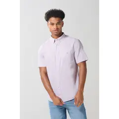 KOAJ - Camisa manga corta unicolor con cuello button down Hombre