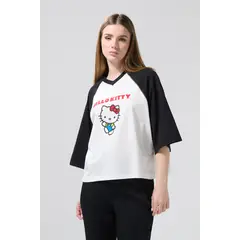 KOAJ - Camiseta crop top oversize crema de Hello Kitty Mujer