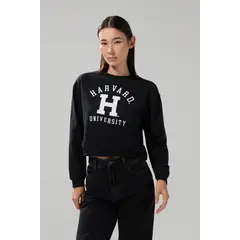 KOAJ - Buzo negro cuello redondo con estampado de Harvard Mujer