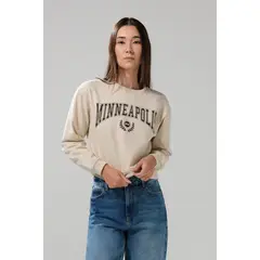 KOAJ - Buzo cuello redondo college kaki con manga larga Mujer