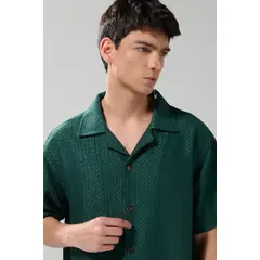 KOAJ - Camisa cuello resort tejida unicolor con texturas Hombre