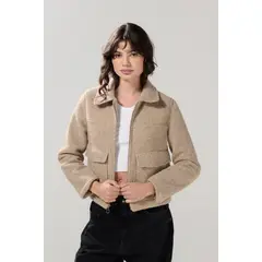 KOAJ - Chaqueta cafe claro con cuello trucker y bolsillos con Mujer