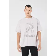 KOAJ - Camiseta crema tie dye oversize con estampado vaquero Hombre
