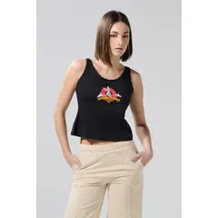 KOAJ - Camiseta negra manga sisa con arte de Looney Tunes Mujer