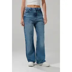 KOAJ - Jean baggy azul con cremallera, tiro medio y bota anch Mujer