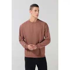 KOAJ - Buzo unicolor ajustado con manga larga y cuello redond Hombre