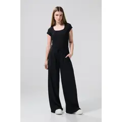 KOAJ - Pantalón negro palazzo con tiro alto y bota ancha Mujer