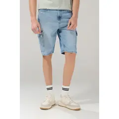 KOAJ - Bermuda de jean cargo azul clara tiro bajo con bolsillo Hombre