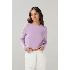 KOAJ - Camiseta acanalada manga larga unicolor con cuello red Mujer