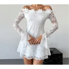 GENERICO - Vestido Corto en Tejido de Flores para Mujer