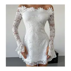 GENERICO - Vestido Corto en Tejido de Flores para Mujer