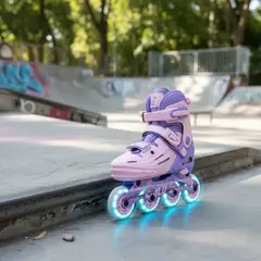 GENERICO - Patines En Linea Rosados Ajustables con luces + kit de protección + casco + Tula o bolso