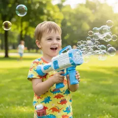 ROCKET - PISTOLA BURBUJERO LANZADOR DE BURBUJAS BUBBLE JUGUETE PARA NIÑOS COLOR AZUL