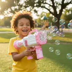 ROCKET - PISTOLA BURBUJERO LANZADOR DE BURBUJAS BUBBLE JUGUETE PARA NIÑOS COLOR ROSADO