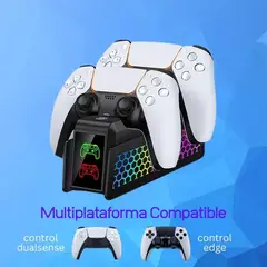 DOBE - Base Carga Doble Para Control Ps5 Carga Rapida Luz Rgb