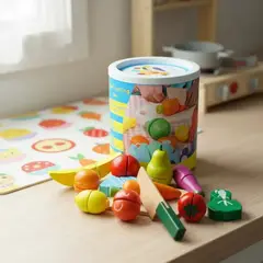 GENERICO - Balde de Alimentos En Madera Para Cortar Juego de Roles Cocina
